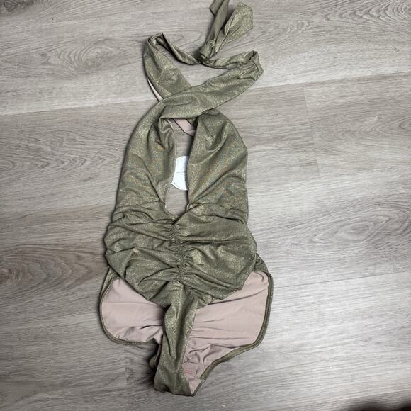 PQ Celine Metallic Halter One-Piece Swimsuit Size Small Halter Neck - Picture 3 of 6